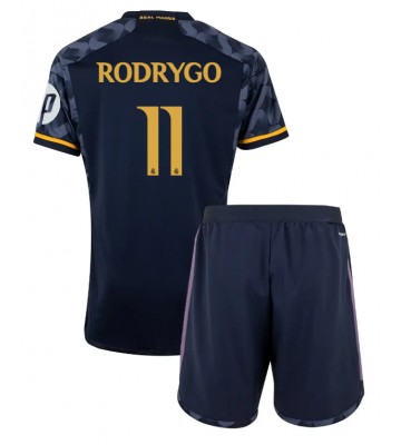 Real Madrid Rodrygo Goes #11 Bortaställ Barn 2023-24 Kortärmad (+ Korta byxor)